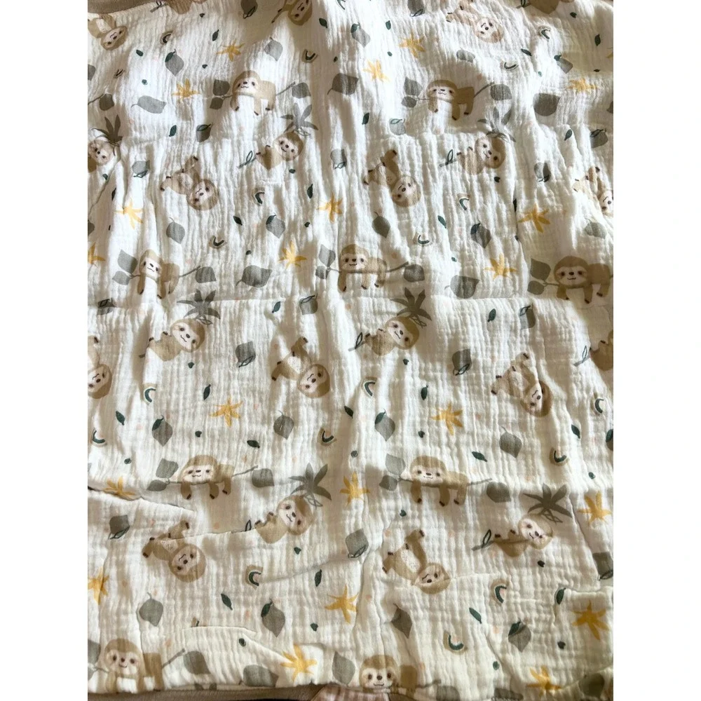 Douglas Baby Stanley Sloth Blanki Lovey White Brown Cotton Muslin Cuddly Blanket